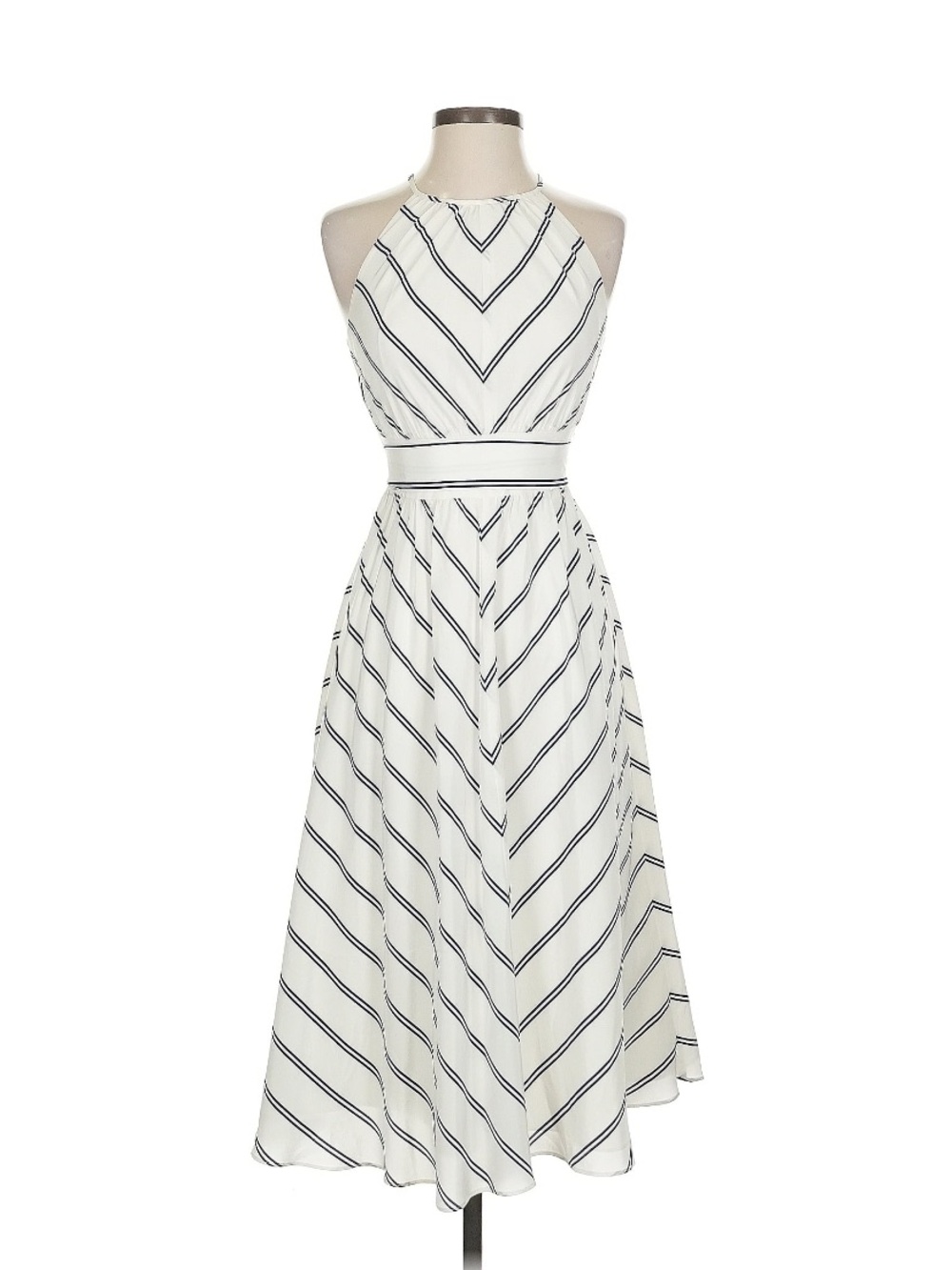 Club Monaco White and Navy Striped Halter Midi Dress